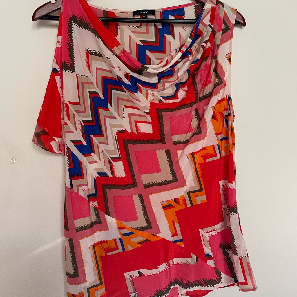 Hermes Style Colorful Geometric Patterned 100% Silk Top Blouse Tank